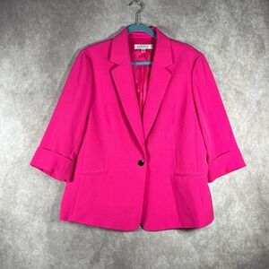 Kasper Blazer Jacket Womens‎ 16 Hot Pin One-Button 3/4 Sleeve Business Office